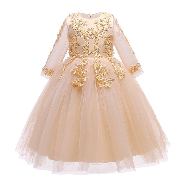 Vestido de niña, vestido de princesa con mangas de red y gasa de red