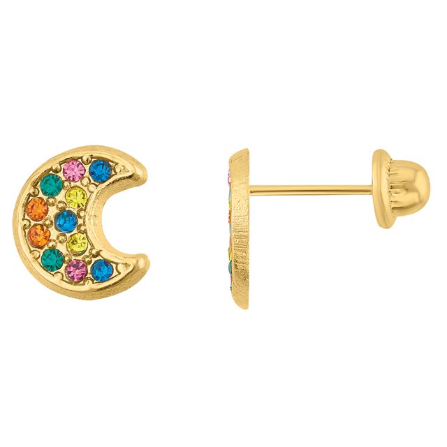 Broqueles Luna Arcoiris Broche Grande Oro De 10 K Joyeria M De Leon Broqueles Luna Arcoiris