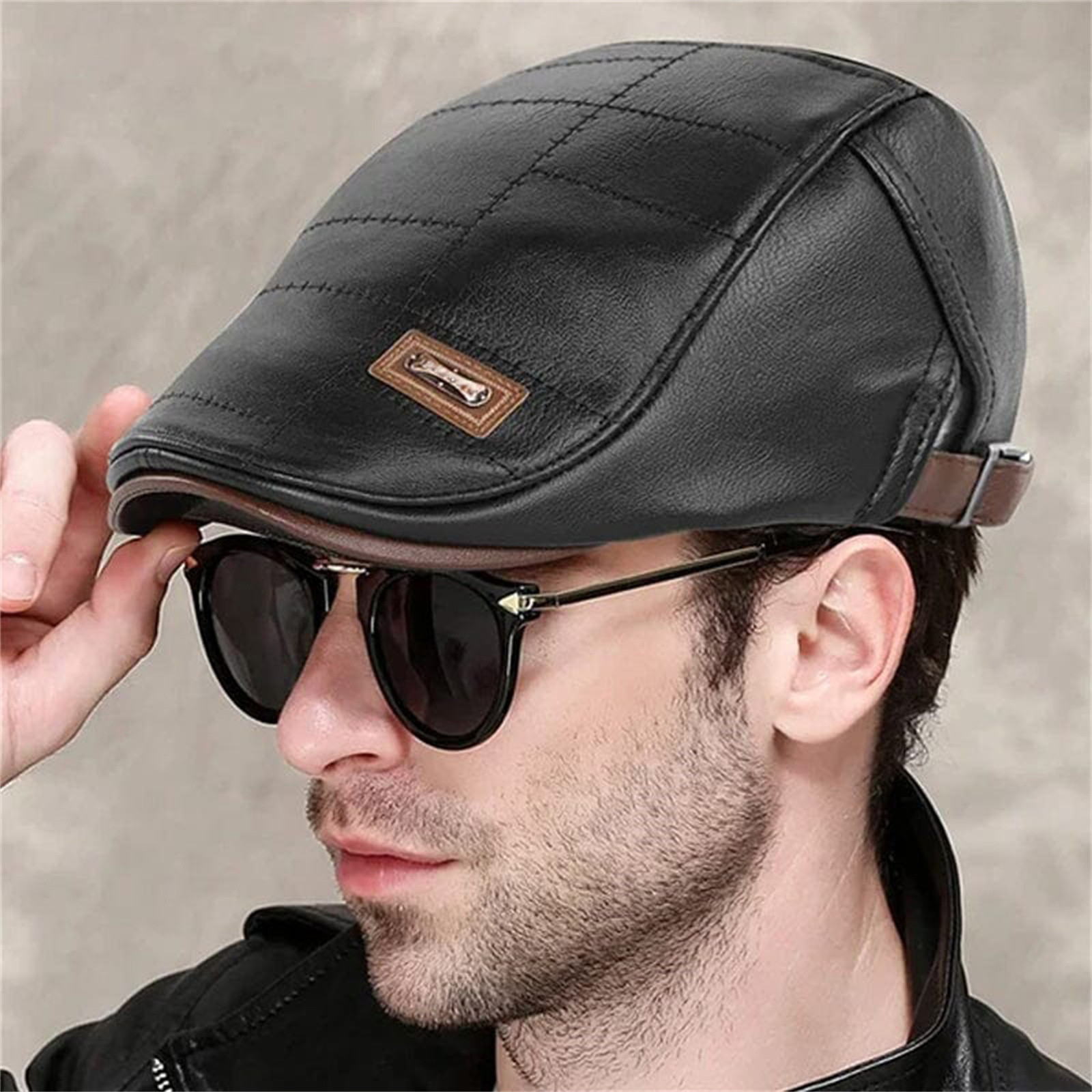 Fattazi Leather Beret Men's Adjustable Newsboy Hat Beret Hat Driving ...