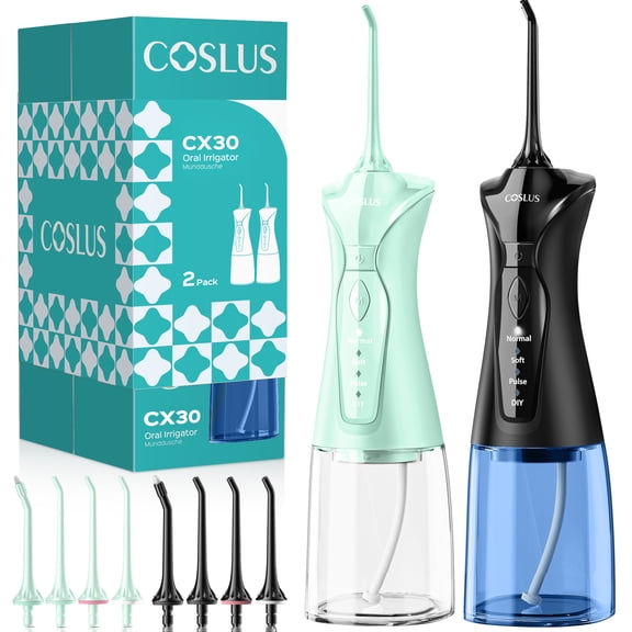 COSLUS CX30 2 Pack Cordless Water Dental Flosser Pick with Elegant Packaging for Teeth,Braces,Gums Care,Portable for Travel