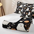 thumbnail image 4 of Homewish Halloween Floral Ghost Twin Quilt Set,Wild Autumn Flower Pattern Twin Coverlet Set,Black Cream Orange,2pcs, 4 of 7