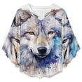 thumbnail image 4 of Watercolor Wolf Portrait Women's V-Neck Blouse With 3/4 Ruffled Bell Sleeves Casual Top Ladies Blouses, 4 of 7