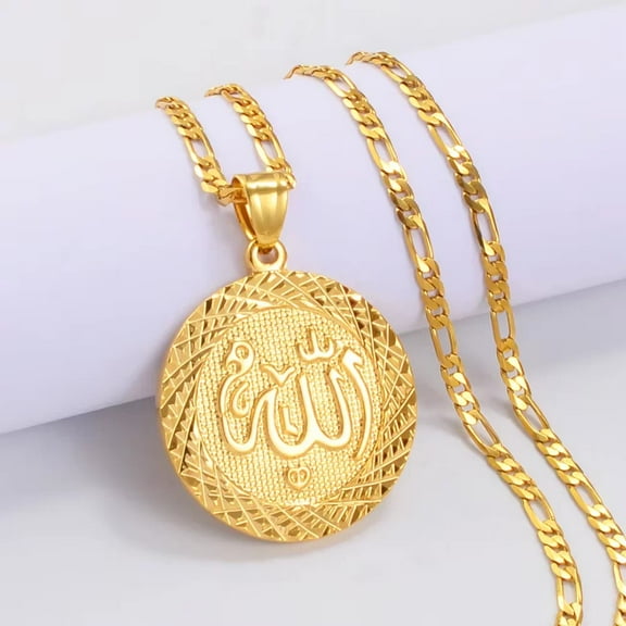 Lordluxury Allah Pendant Necklaces Chain for Women Men Middle East Arab Jewelry 14K Yellow Gold Muslim Islamic B241