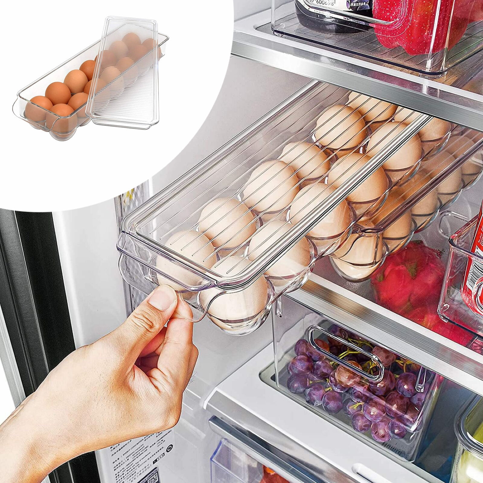 eggtrat 14box Vtopmart 14-Egg Stackable Plastic Fridge Organizer with Lids