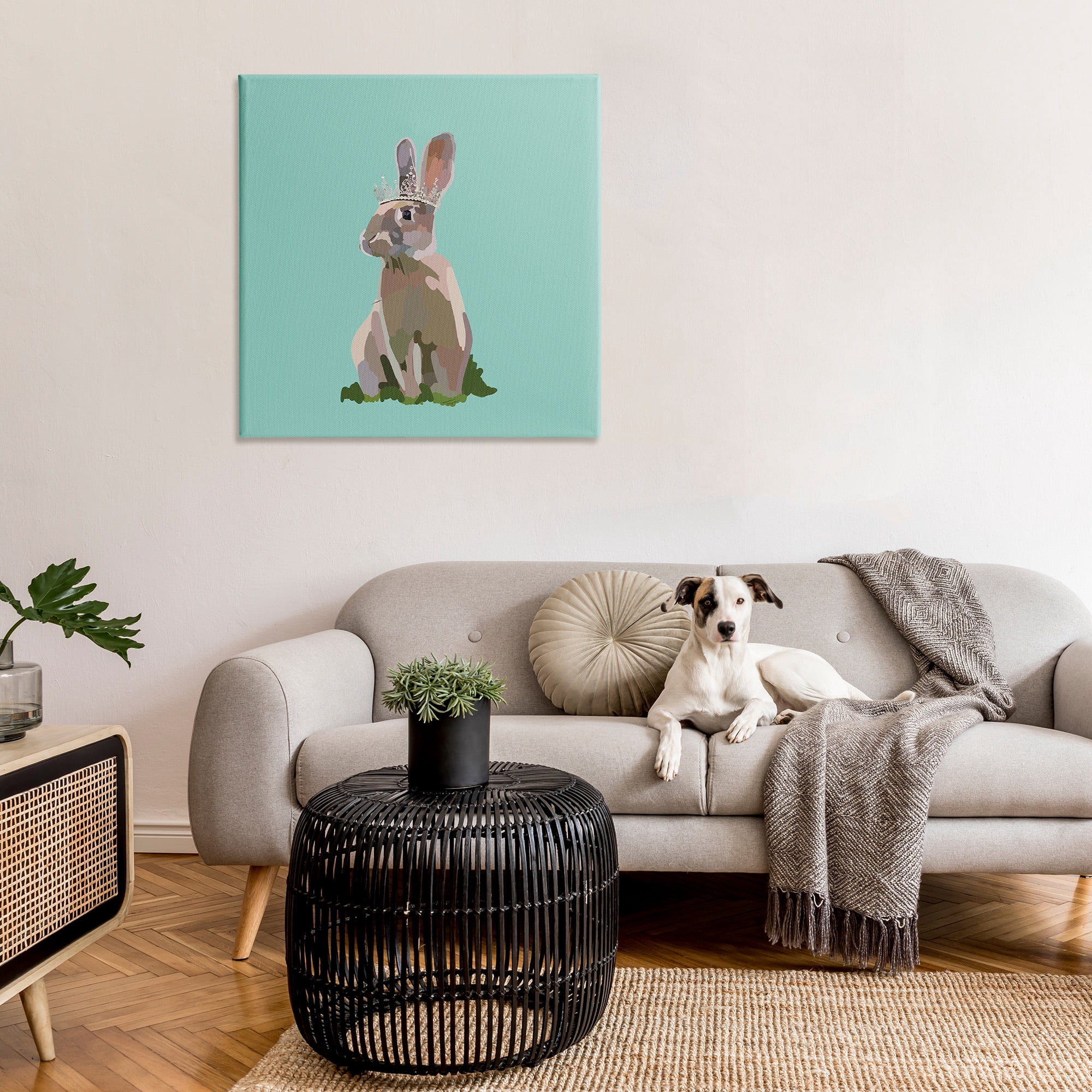 Stupell Industries Rabbit with Royal Crown Animals & Insects Painting Gallery Wrapped Canvas Art Print Wall Art, 36 x 36