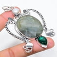 thumbnail image 2 of Natural Labradorite, Pearl Gemstone 925 Sterling Silver Pendant 3.39", 2 of 2