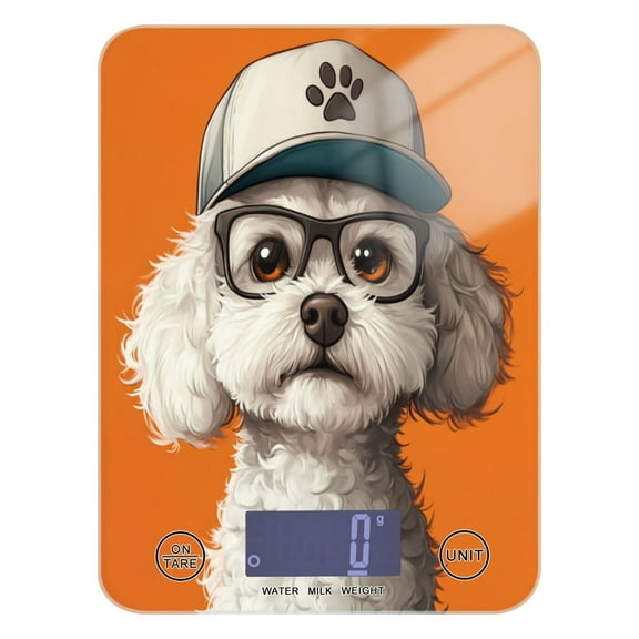 White Bichon Frise Food Scale Digital Kitchen Scale Waterproof Grams Ounces lbs for For Baking and Cooking