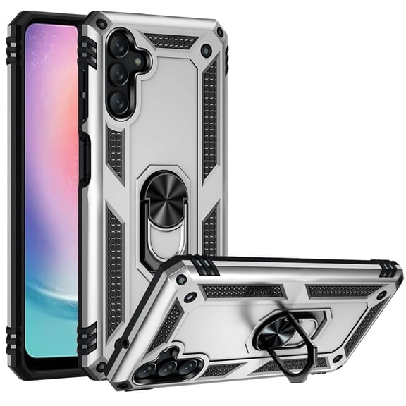 For Samsung Galaxy A24 4G Shock Proof Stand Cover Phone Case - Silver