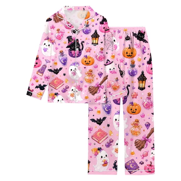 RMGVDSD Pajama Sets for Women 2 Piece Halloween Pajamas Cute Print Long Sleeve Shirt and Pants Festival Sleepwear Nightwear for Daily Loungewear
