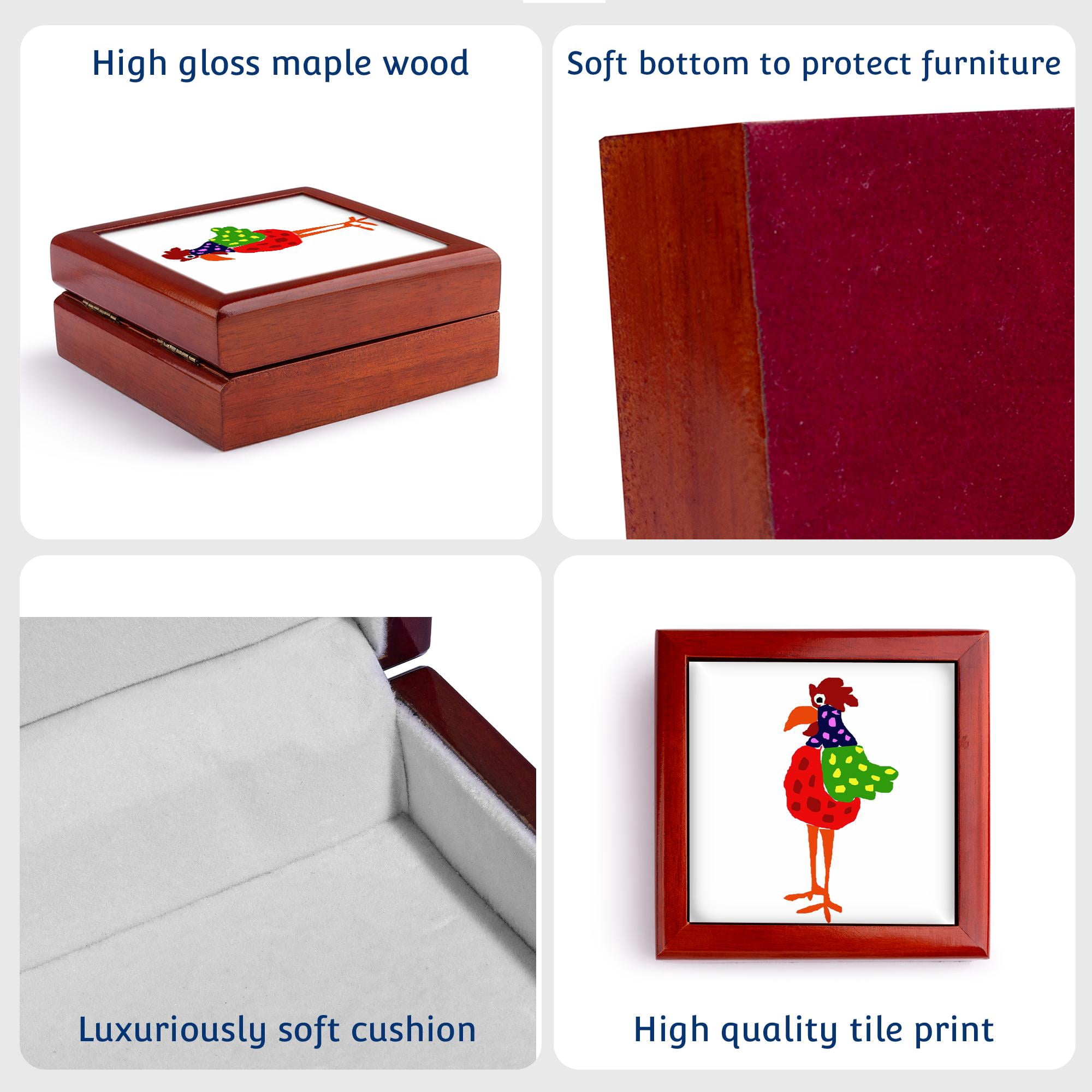 3dRose, Funky Colorful Rooster, Jewelry Box 5.5x5.5 inch with 4 inch tile