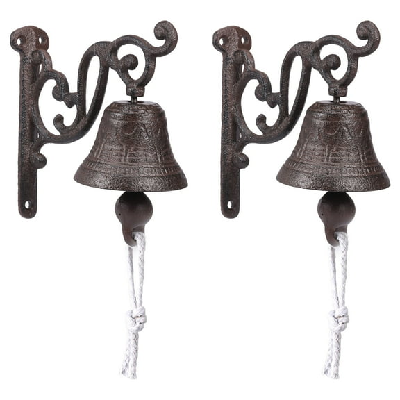 Threns 2 Pcs Cast Iron Dinner Bell for Outside or Inside Manually Shaking Wall Mounted Bell for Outside Front Door Garden Home Decor Clear Sound