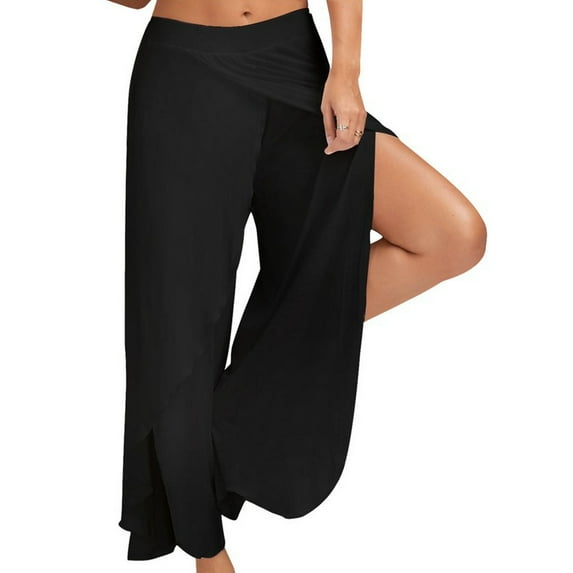 Colisha Ladies Petite High Slit Harem Yoga Pants Womens Loose Fit Lounge Beach Pants Wide Leg Pants Loungewear