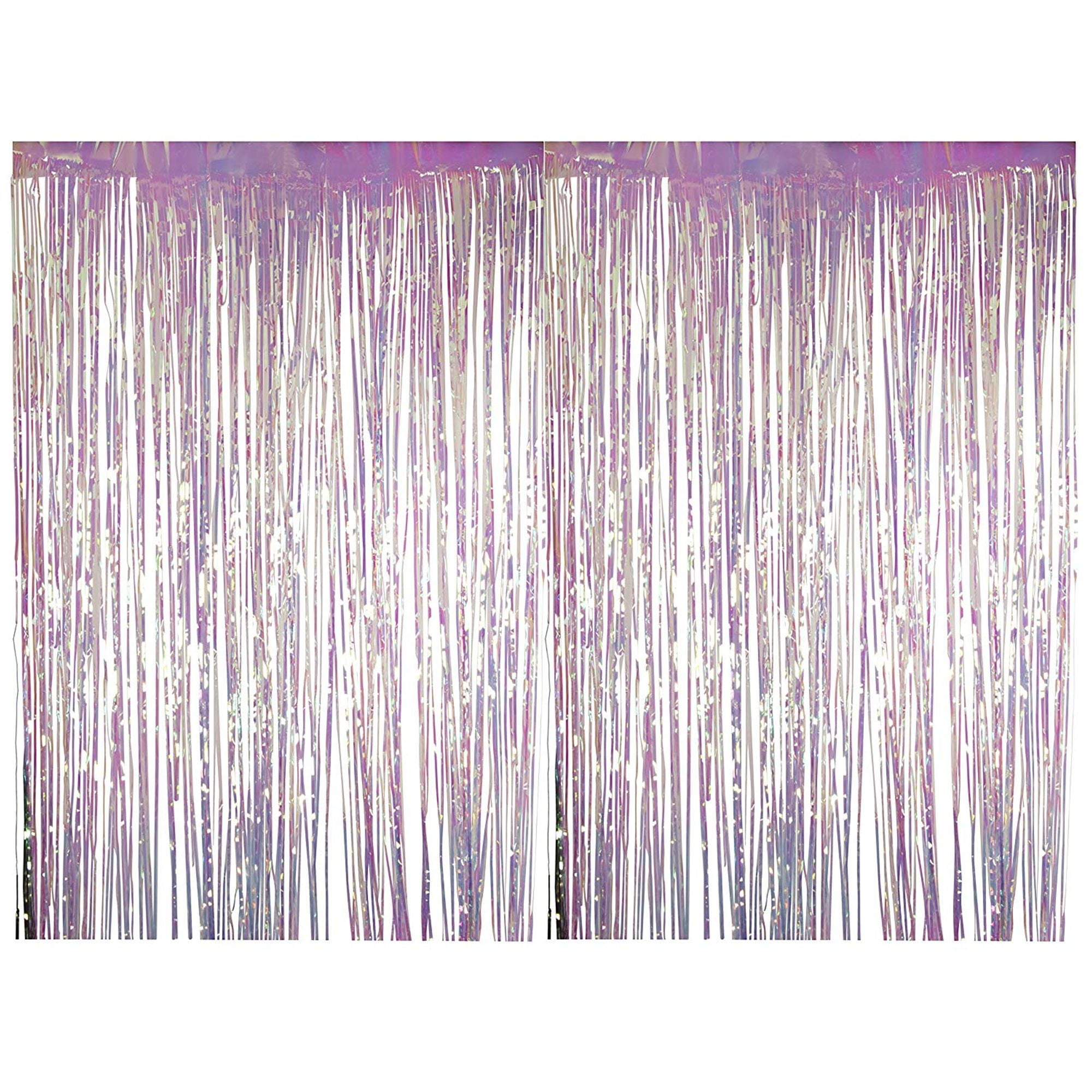 2-Pack Iridescent Foil Fringe Curtains, 8 x 3 feet Metallic Tinsel