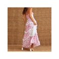 thumbnail image 5 of Pink Floral Patchwork Maxi Dress With Lace Ruffles Boho Spaghetti Strap Deep V-Neck Sundress, 5 of 6