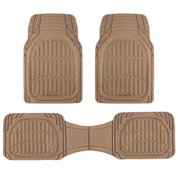 Motor Trend FlexTough LITE Rubber Car Mats Full Set - All Weather Floor Mats for Trucks, Cars & SUVs - Automotive Waterproof Beige Car Floor Mats For Cars Interior Accessories Universal Trim-to-Fit