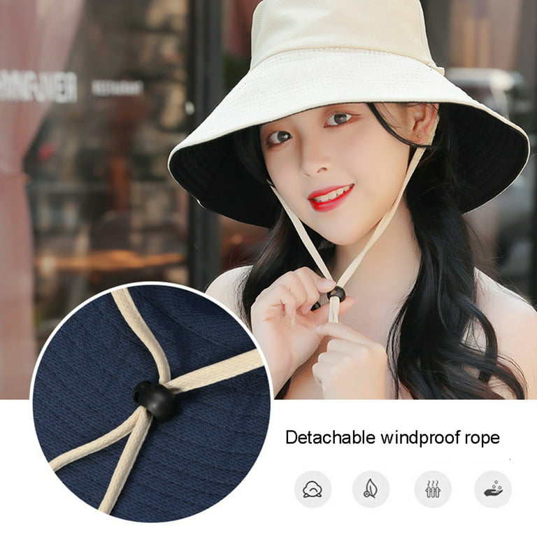 Wide Brim Bucket Hat Sun Hat Womens Summer Hats, Reversible Bucket Hat Women Cotton Bucket Hat with String Fun Hats Foldable Gifts for Her