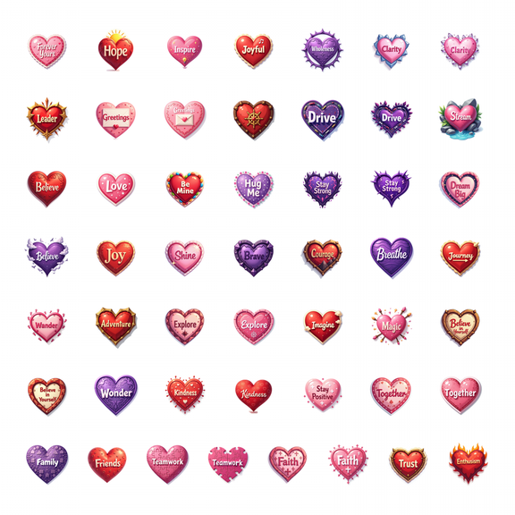 LUUFILx 50pcs Heart Shaped Love Quote Stickers Valentine Day Stickers Cartoon Stickers Laptop Water Bottle Phone Toy Notebook Stationery Decal Set