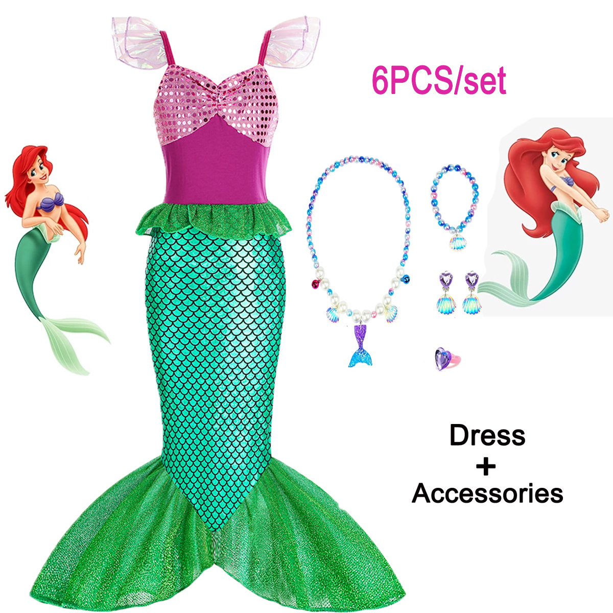 Little Mermaid Ariel Costume for Girls, Cosplay Costume for Birthday