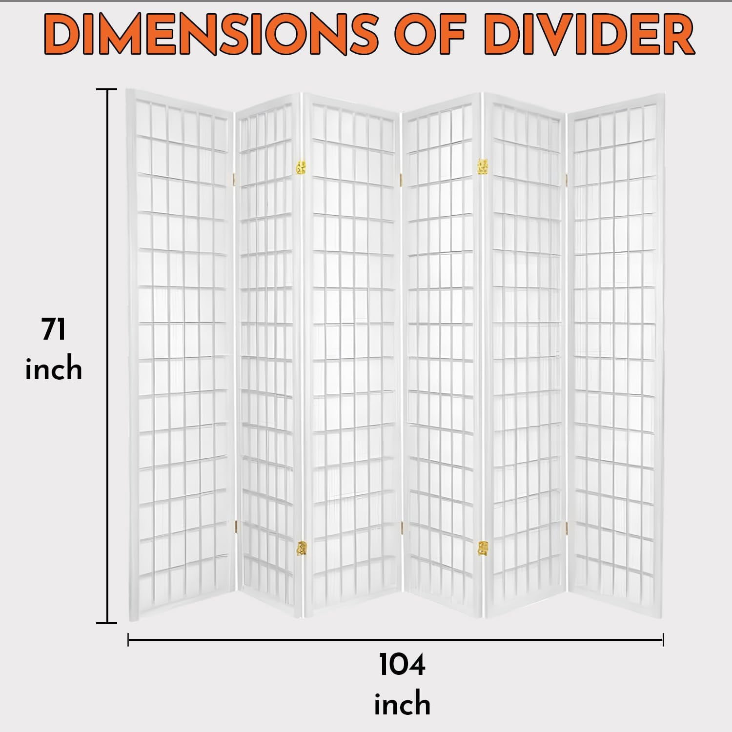 Legacy Decor 6 Panel Japanese Oriental Style Room Screen Divider, White, 104 in Wide