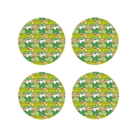 

Leather Coasters Set of 4 - Cartoon Frog Lightweight Non-Slip Drink Coasters for Desk Anti-Scalding Desk Cup Coasters for Office Table Decor Round Shape