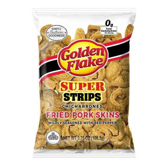 Golden Flake Super Strips Red Pepper Fried Pork Skins, 3.75 oz Bag