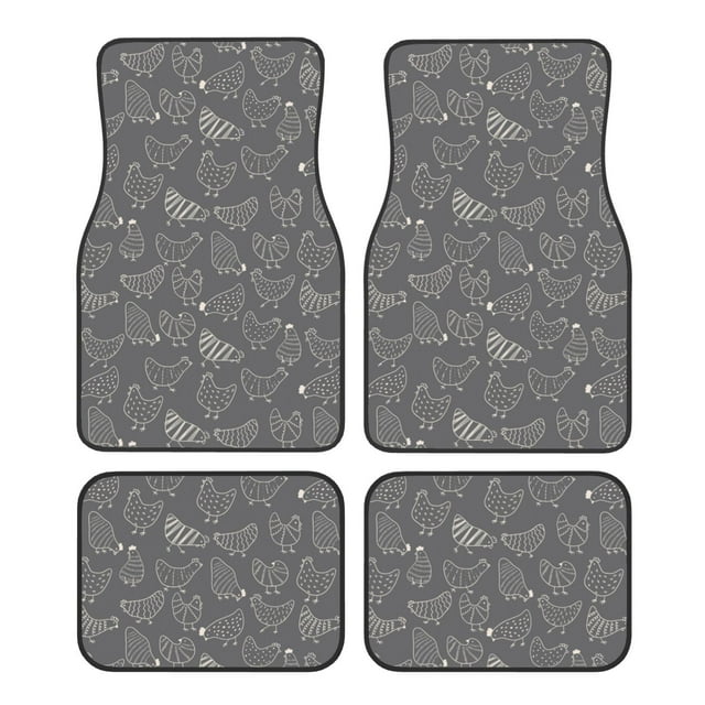 Lsque Funny Chicken Print 4-Piece Floor Mats, Heavy-Duty Rubber Liners, Anti-Slip Design, All-Season Automotive Protection, Vehicles, Cars, Trucks, and SUVs