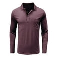 thumbnail image 4 of Huresd Mens Fashion Polo Shirts Cotton Classic Long Sleeve Thermal Button Shirt With Pocket Deep Red L, 4 of 5