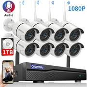 Wireless Security Camera System,OHWOAI Home Surveillance Cameras System, 8CH NVR and 8pcs Indoor/Outdoor Wi-Fi Video Security Cameras
