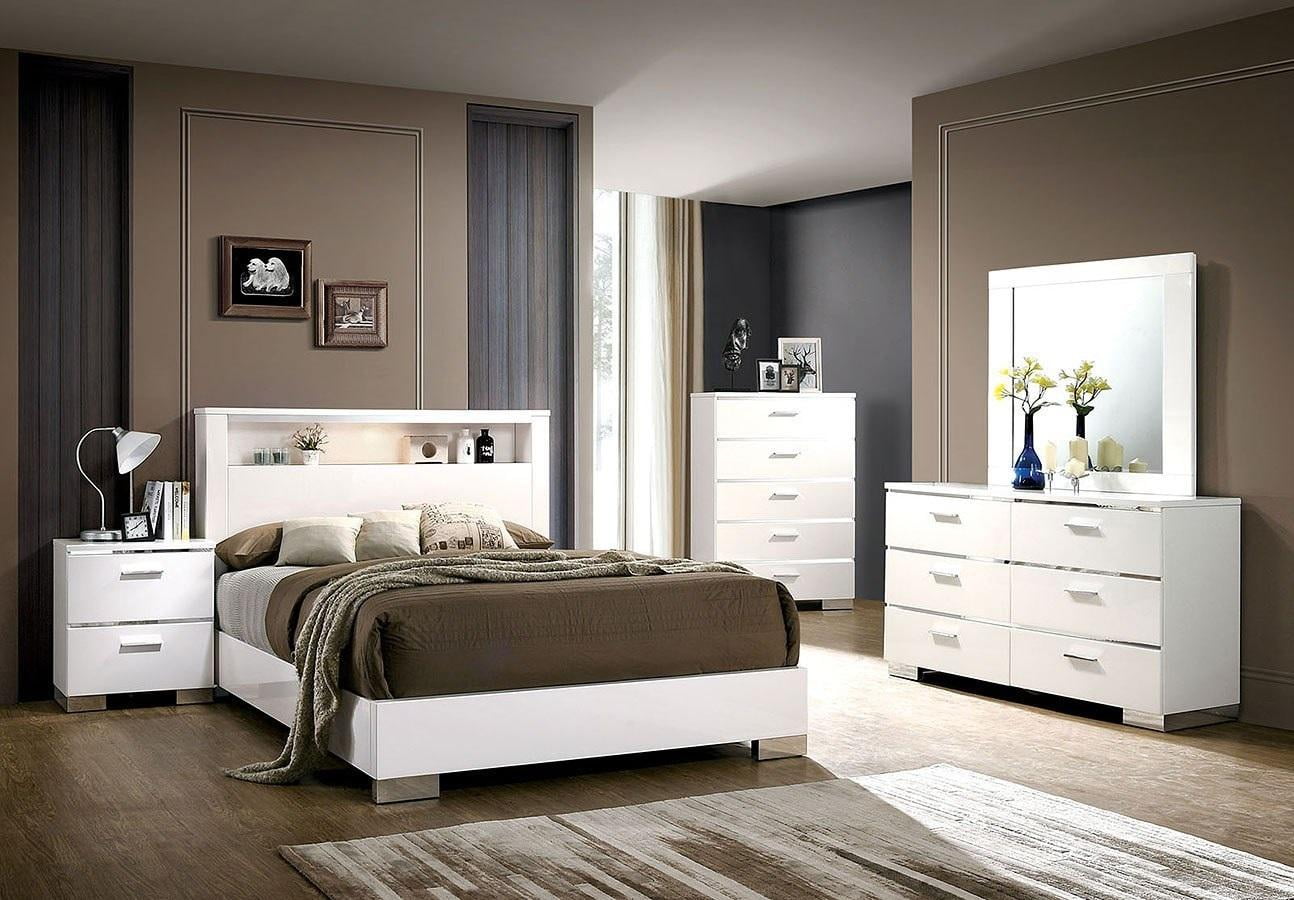 Contemporary White Solid Wood King Bedroom Set 6pcs FOA CM7049WH Carlie