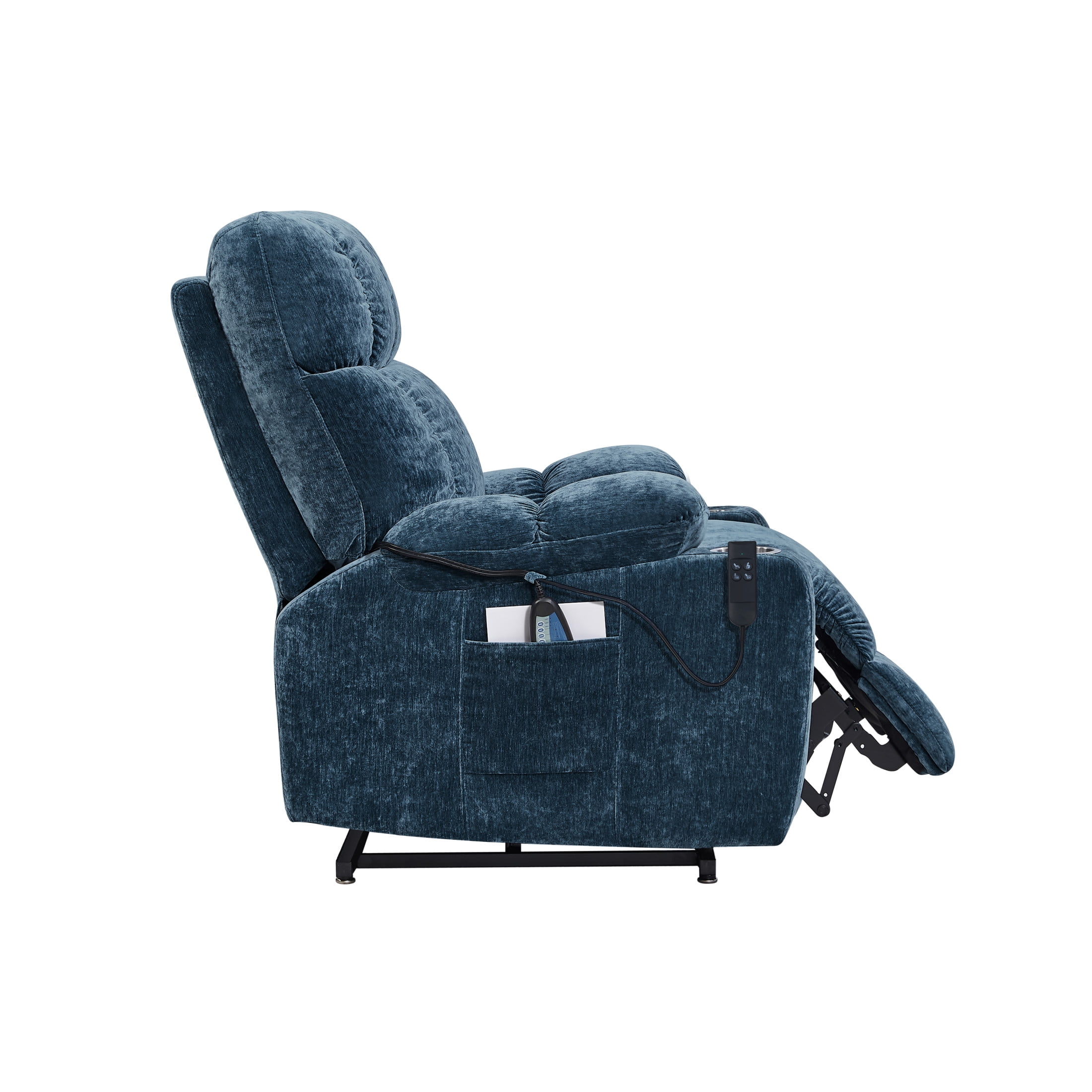 180° Lay Flat Motorized Power Lift Velvet Recliner Chair, with Massage, Blue