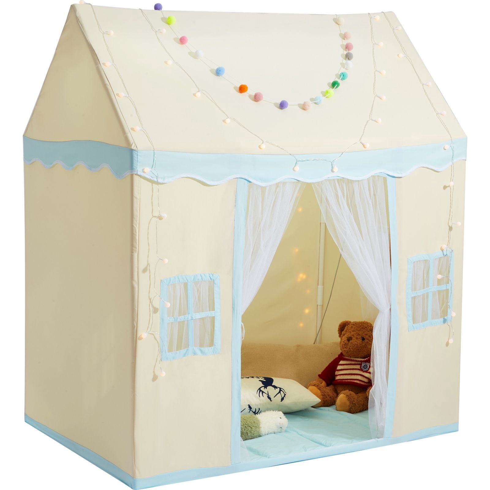 Kids Play Tent, Kids Tent for Kids 1-5 Years Old, Toddler Tent with Mat and Tent Lamp, Tent for Kids with Windows for Indoor and Outdoor, Play House Castle Tent for Boys and Girls, Beige
