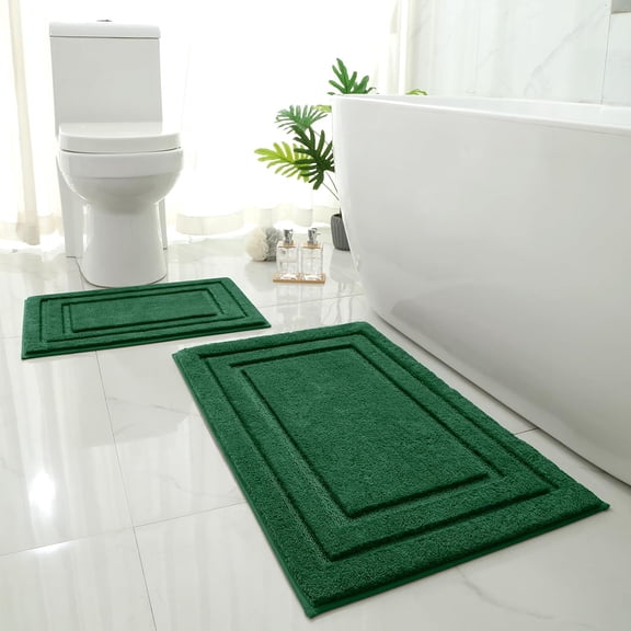 LKIFFA-Bathroom Rugs Sets 2 Piece, Super Soft and Absorbent Non Slip Microfiber Machine Washable Bath Mat Set (20" x 32" 16" x 24", Dark Green)