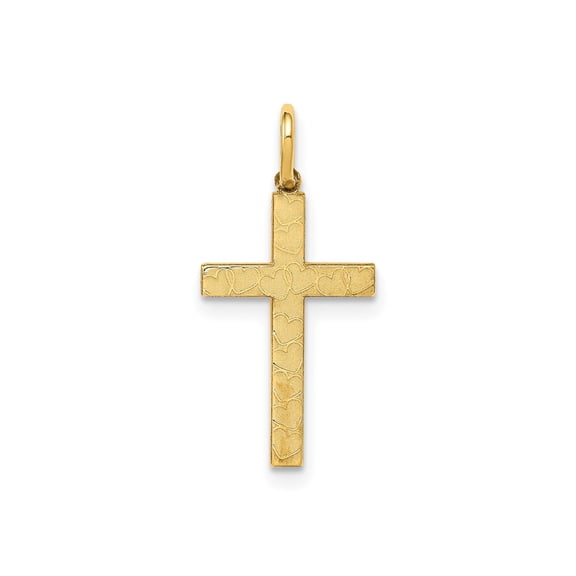 14k Yellow Gold Cross Heart Pendant Charm, Polished Christian Religious Jewelry for Women