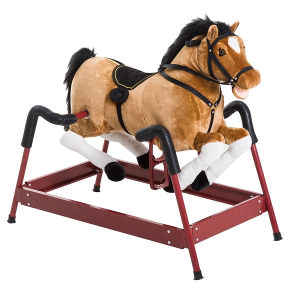 Realistic Sound Plush Rocking Horse Toy for Toddlers, Brown Spring Rocker for Kids Ages 3 and Up
