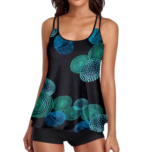 MKLEKYY Pijama Corto Para Mujer, Traje De Baño Tankini Fluido De Dos Piezas Con Pantalones Cortos Y Cuello En U, Trajes De Baño De 2 Piezas