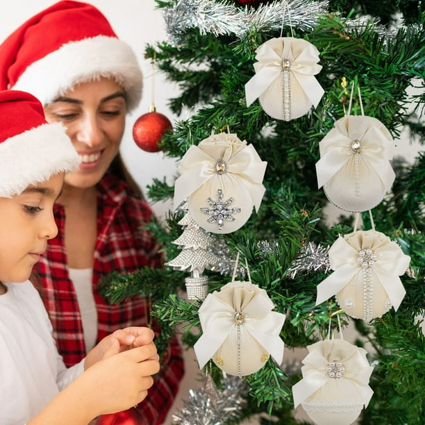 Fiudx Adorno para Árbol de Navidad, Diseño de Terciopelo y Tela de Diamantes, Glamour Festivo, Fácil de Colgar, Decoración Del Hogar, Elegante Decoración para Fiestas Navideñas, 8 Cm de Diámetro, Jue