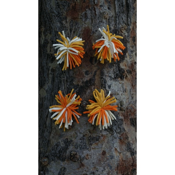 De Kulture Works Wool Felt Chindi Bauble, Set of 4 Eco Friendly Needle Felted Stuffed Halloween Ornament, 5x5 DH inches