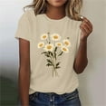 thumbnail image 2 of HAPIMO Women' Plus Size Fashion Clothes Flower Graphic Round Neck Tees Casual Loose Summer Tops for Women Bsaic Tees Elegant Blouses Dressy Tunic Beige L, 2 of 4