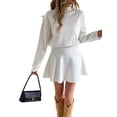 thumbnail image 2 of Fall Sweater Sets Skirt Sets Women 2 Piece Outfits Long Sleeve Top and Skirts Set White XL, 2 of 7