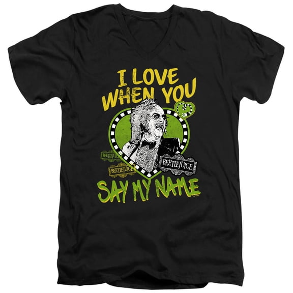 Beetlejuice Say My Name Valentine Unisex Adult V-Neck T Shirt (Large) Black