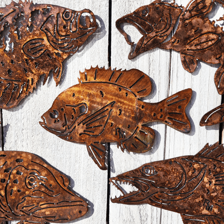 Rustic Metalz 5 Set of Fish - Crappie Bass Sunfish Pike Walleye
