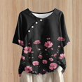 thumbnail image 2 of Tops de Lino para Mujeres Imprimir Suéter Cuello Redondo Manga Corta Superior Poliéster, Blusa de Moda Casual para la Primavera Y el Verano, 2 of 5