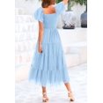 thumbnail image 2 of Vestido PRETTYGARDEN Midi con Fruncido, Mangas Abullonadas, Azul Claro, Talle S, 2 of 7