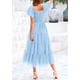 thumbnail image 2 of Vestido PRETTYGARDEN Midi con Fruncido, Mangas Abullonadas, Azul Claro, Talle S, 2 of 7