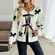 thumbnail image 1 of Ailaofu Women 2000S Bow Knit Cardigan Sweaters, Long Sleeve Tie Front Lightweight Crochet Top, Going Out Date Outfits, 1 of 6