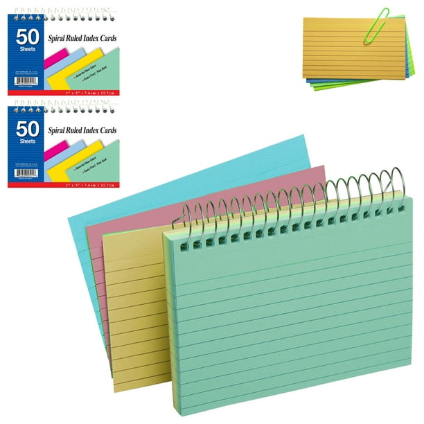 2 Pack Spiral Bound Index Cards 3" X 5" Ruled 50Ct Assorted Colors
