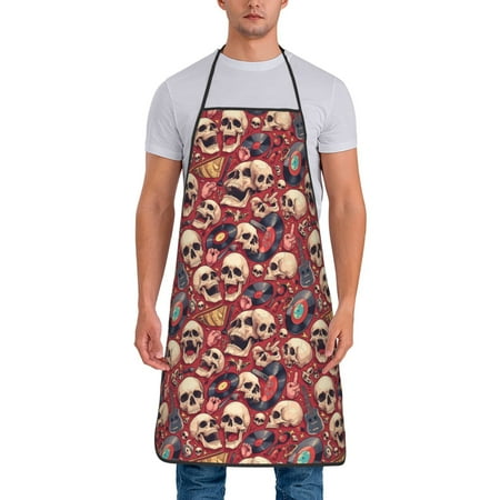

Gaeub Skull record Guitar music Print Apron for Men and Women Waterproof Apron for Cooking Dishwashing Lab Butcher Dog Grooming