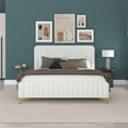 thumbnail image 5 of Angelou Upholstered Mid-Century Fabric King Size Platform Bed in Cream, 5 of 6