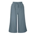 thumbnail image 4 of ameIAEA Womens Wide Leg Capri Pants Elastic Waist Drawstring Cropped Trousers with Pockets, 4 of 7
