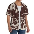 thumbnail image 2 of PAYOHTO Cow Textured Print Brown Mens Hawaiian Casual Short-sleeved Shirt Tropical Summer Beach Button Down Shirts, 2 of 7
